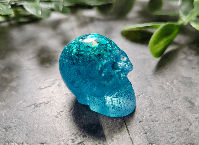 Skull Ornament - Mini - Blue Glitter
