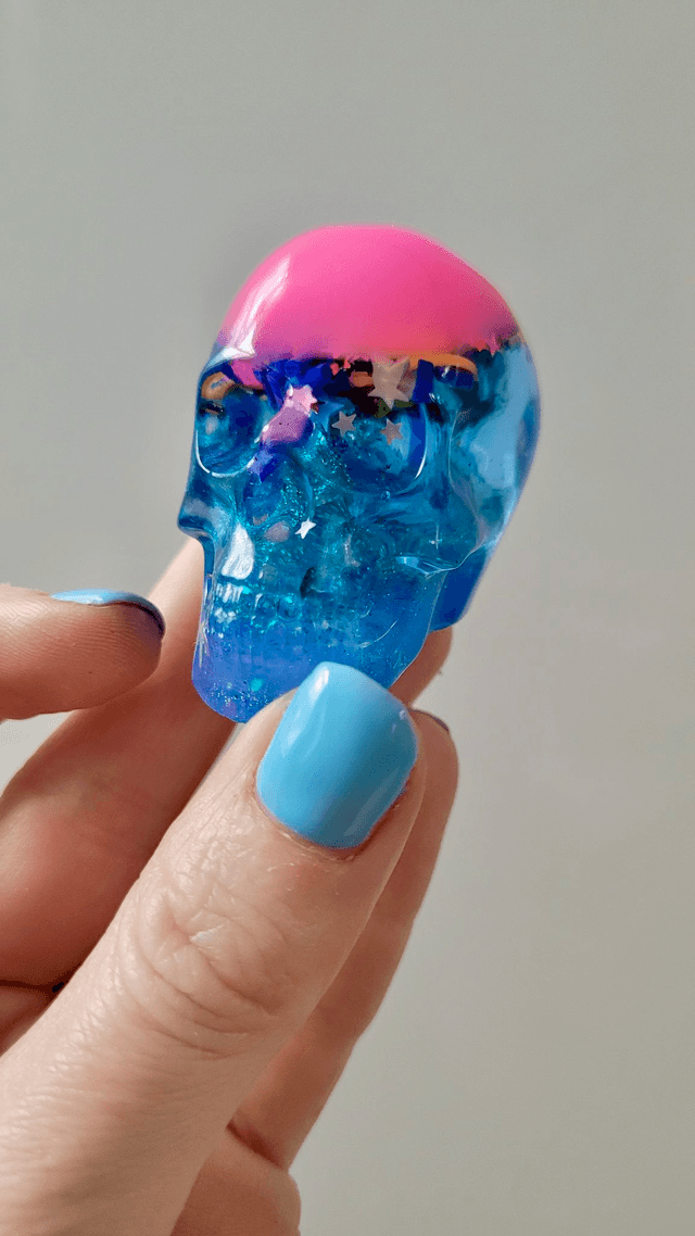 Skull Ornament - Medium - Pink & Blue Celestial Glitter