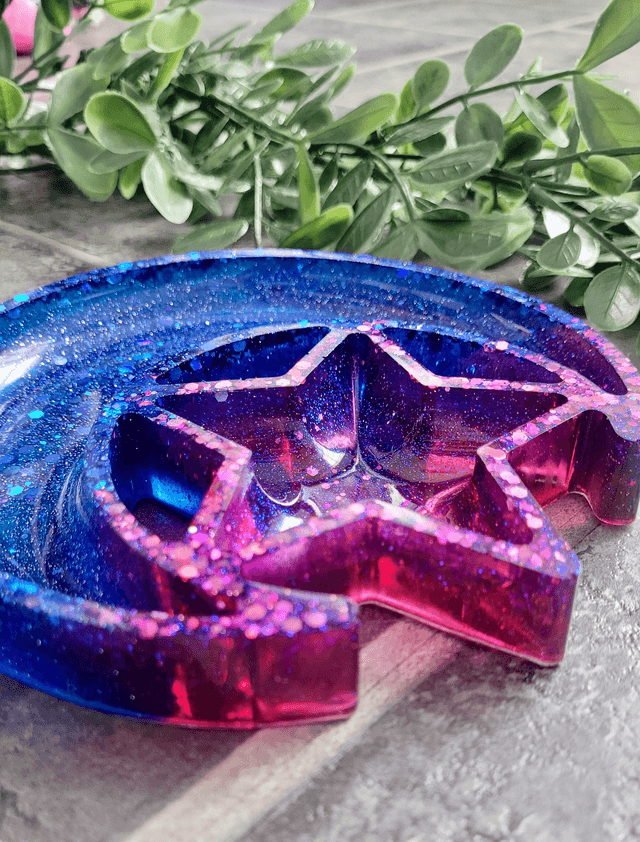 Trinket Tray - Celestial Moon & Star Dish - Blue & Pink