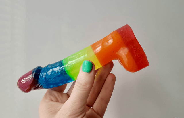 Penis Ornament - Rainbow Stripes - Medium 15cm