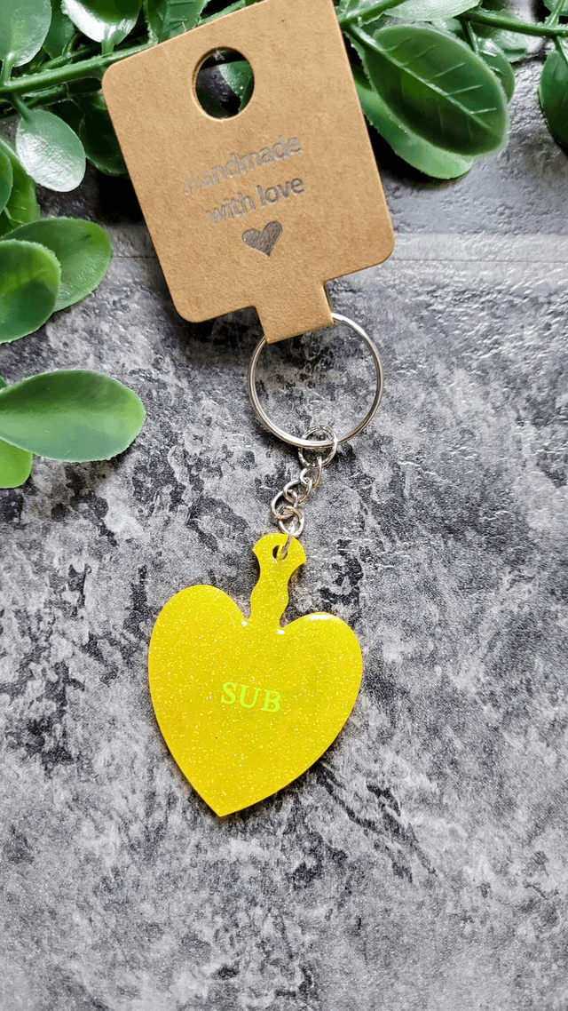 Heart Paddle Keychain - Yellow Glitter SUB Keyring