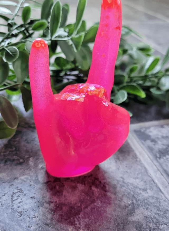 Rock On Hand Ornament – Hot Pink Glitter