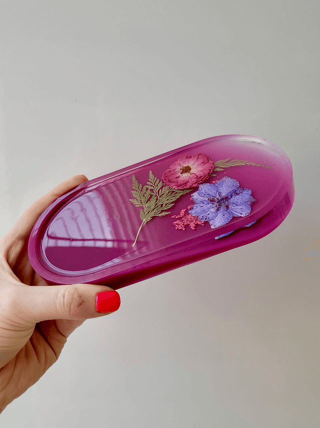 Trinket Tray - Purple Floral - Dried Flowers