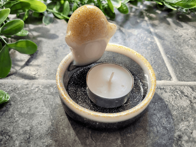 Ghost Trinket Pot Tray – Black, White & Gold Glitter
