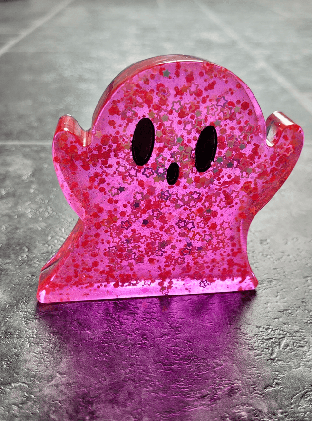 Ghost Ornament - Bright Pink with Holographic Stars