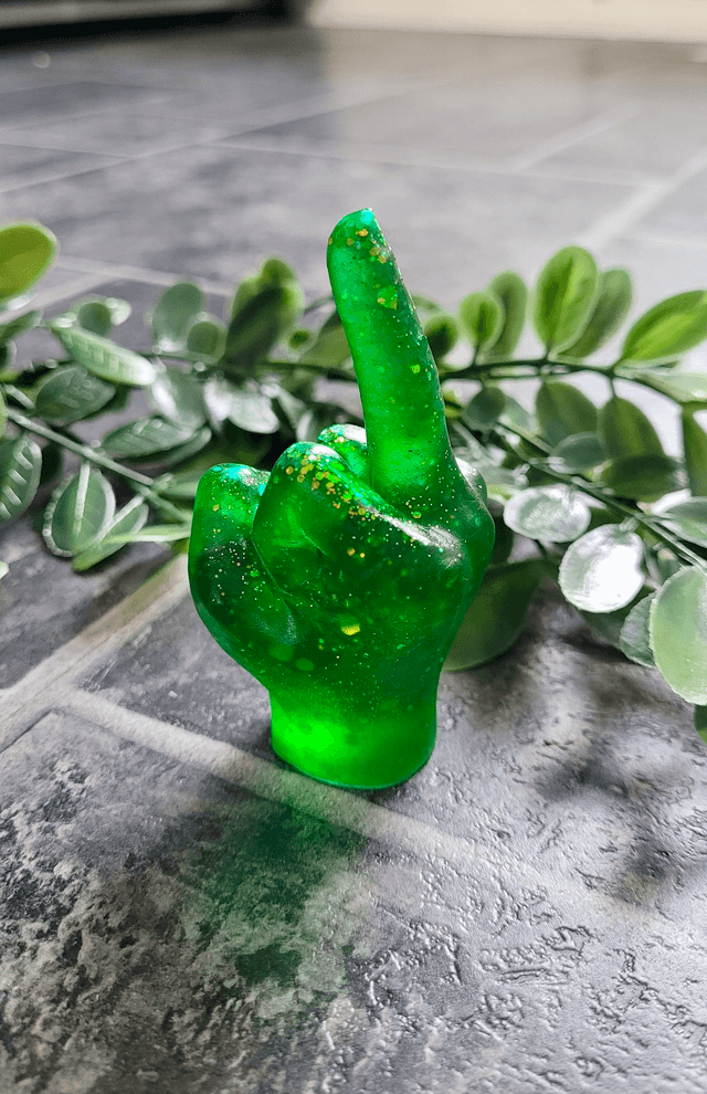 Middle Finger Hand Ornament – Green Glitter 