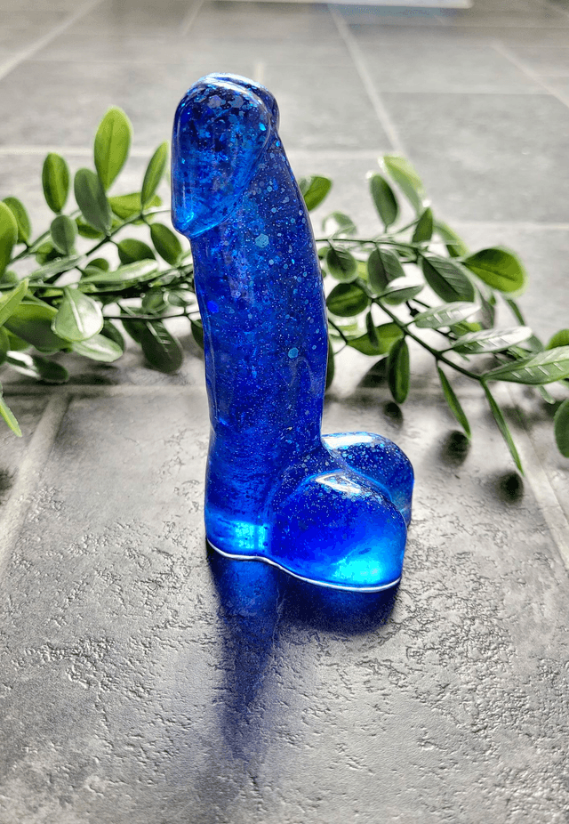 Penis Ornament - Blue Glitter Flower - 12cm