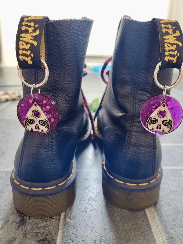 Boot Charms - Ouija Planchette Purple Glitter YES/NO Boot Clips