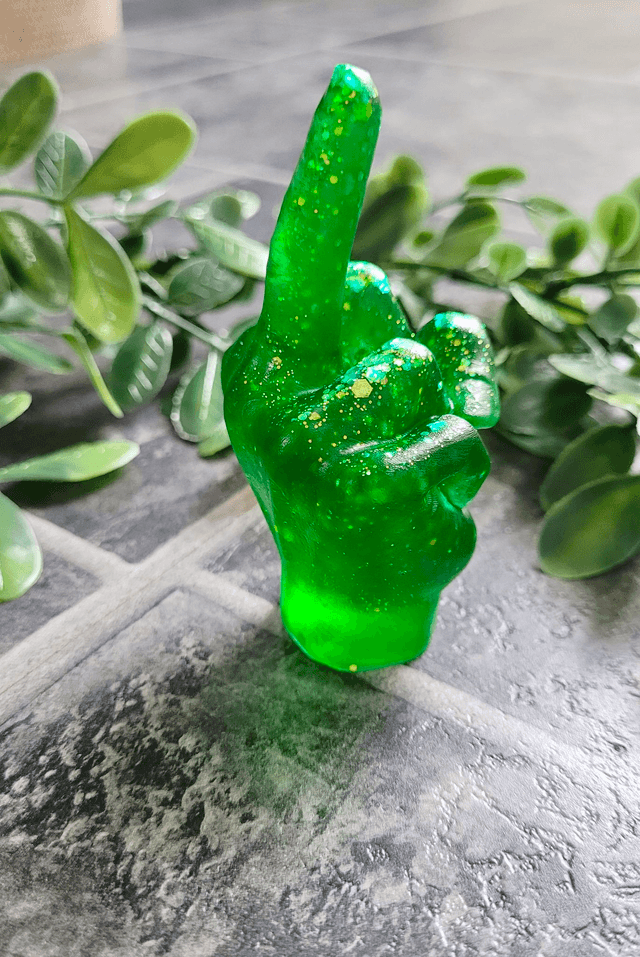 Middle Finger Hand Ornament – Green Glitter 