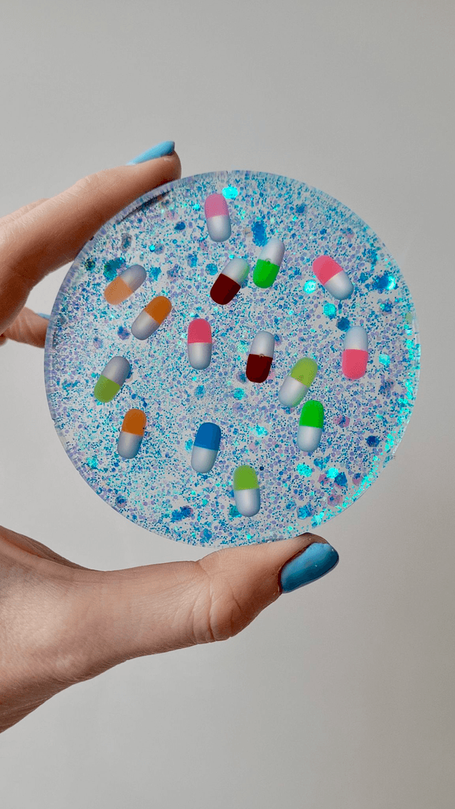 Coaster - Blue Glitter - Pills