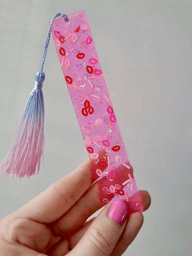 Pink and Red Kisses Glitter Bookmark