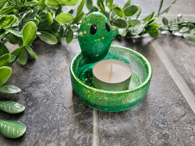 Ghost Trinket Tray Pot – Green & Gold Glitter - or Tealight Holder