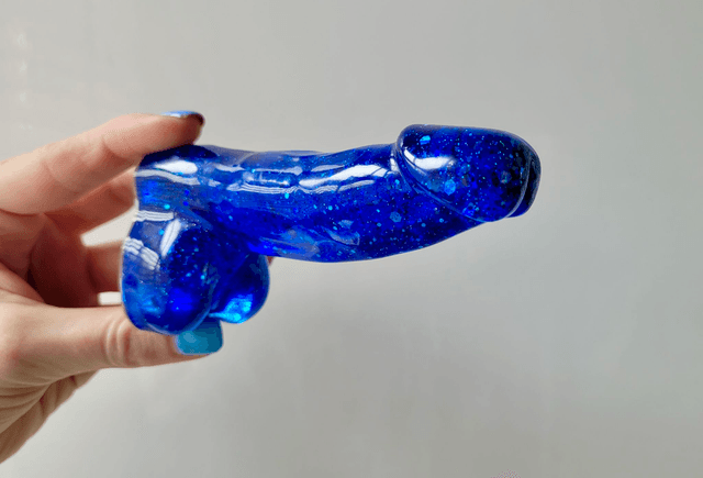 Penis Ornament - Blue Glitter Flower - 12cm