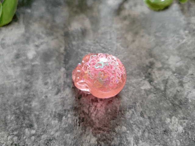 Skull Ornament - Mini - Peachy Pink with Holographic Stars 