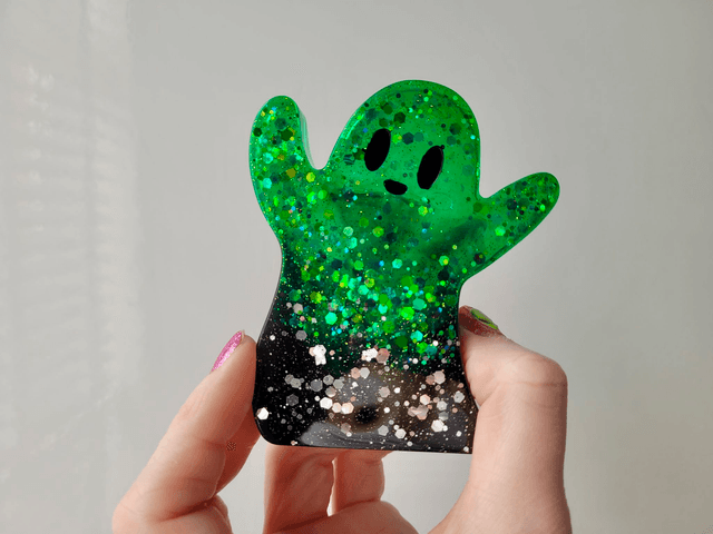 Ghost Ornament - Black to Bold Green Ombré with Chunky Glitter