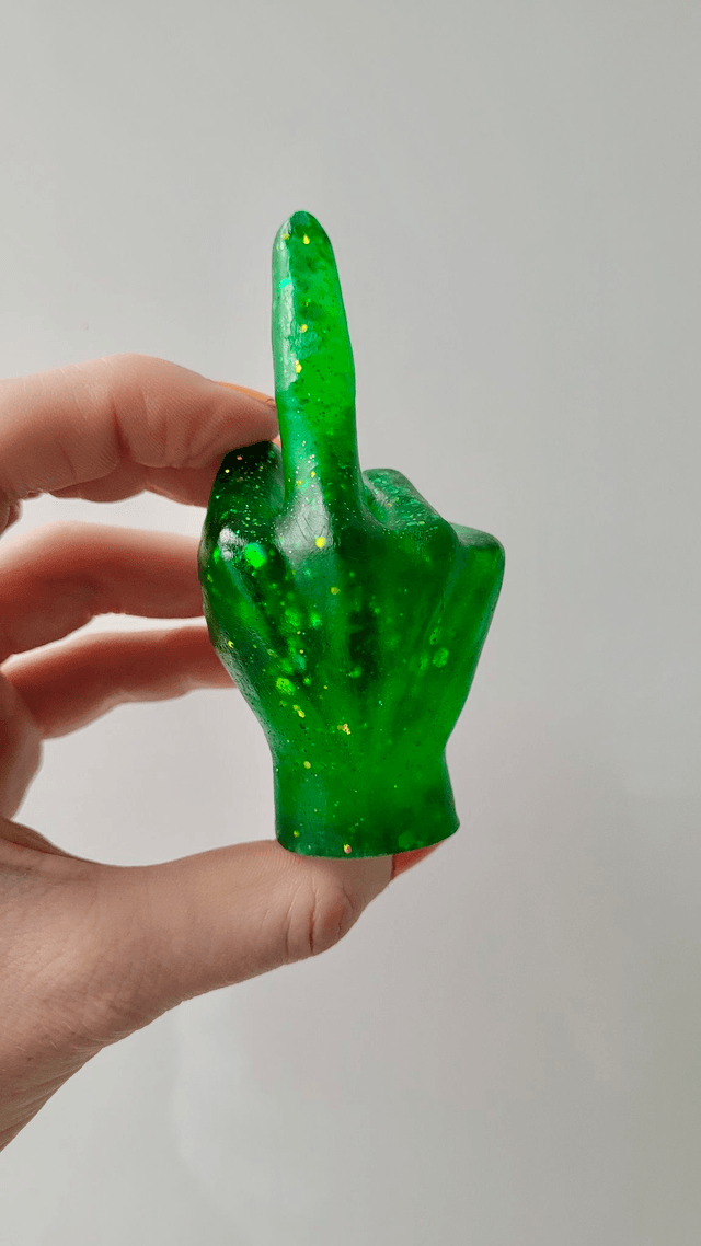 Middle Finger Hand Ornament – Green Glitter 