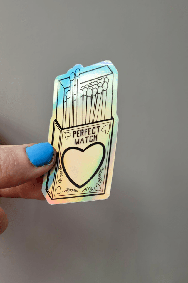 Perfect Match Holographic Vinyl Sticker – Tattoo-Inspired Alt Art
