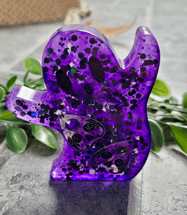 Ghost Ornament - Purple Glitter with Ouija Planchette