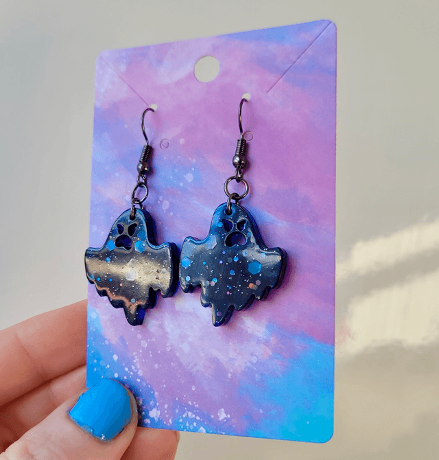 Earrings | Angry Ghost - Navy Blue-Black Glitter | Gunmetal Stainless Steel Hooks