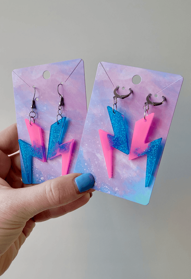 Earrings | Pink & Blue Glitter Lightning Bolt | Stainless Steel Hoops or Hooks