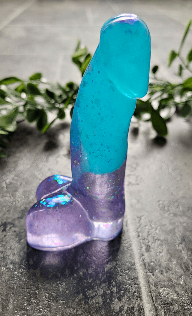 Penis Ornament - Lilac and Blue Teal Glitter - 12cm