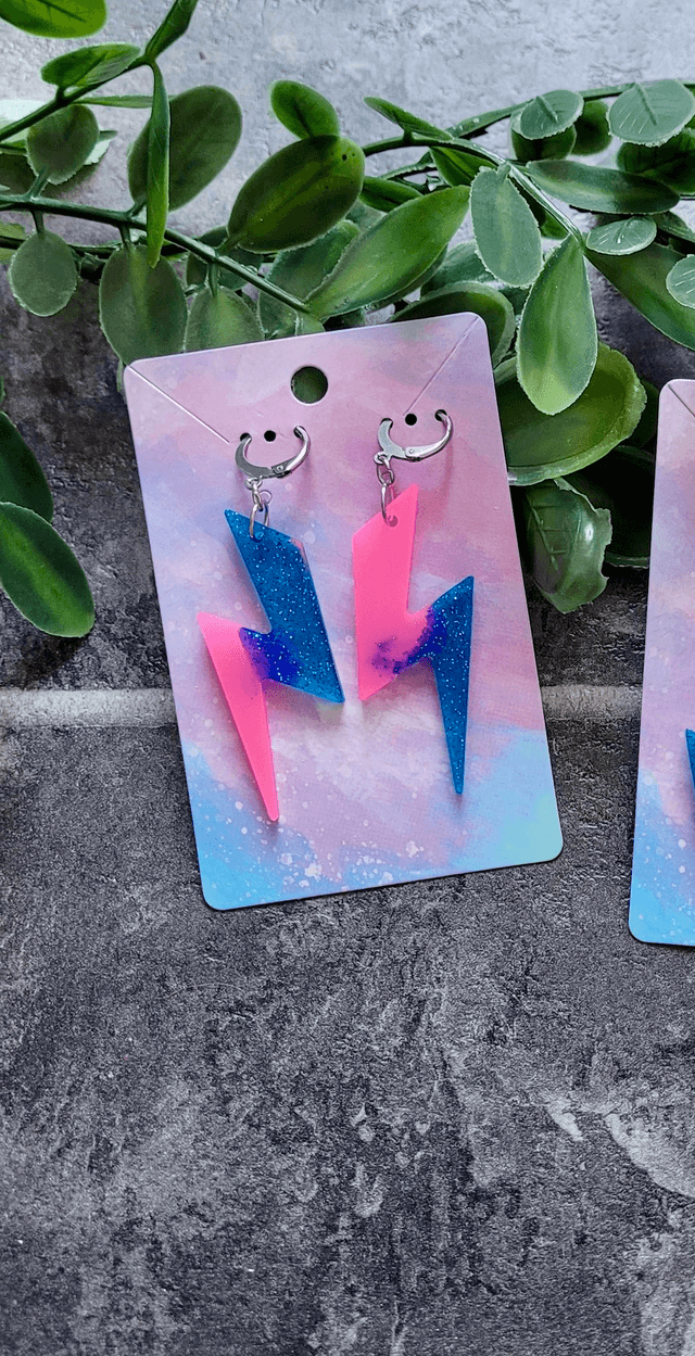 Earrings | Pink & Blue Glitter Lightning Bolt | Stainless Steel Hoops or Hooks