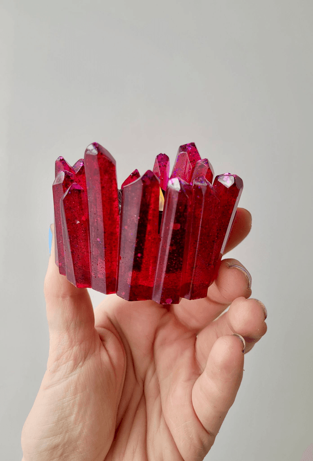 Tealight Candle Holder - Pink-Red Glitter Crystal Tealight Holder
