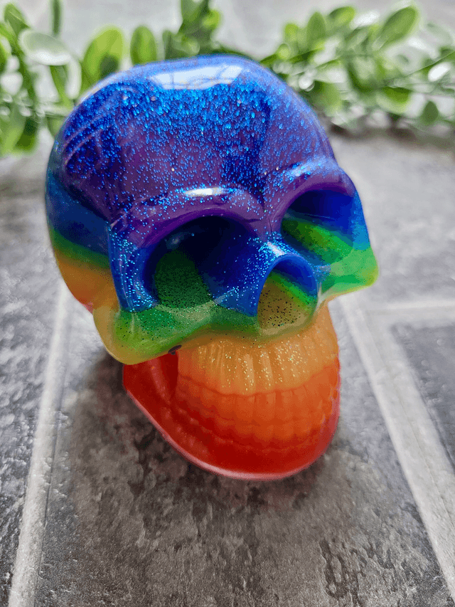 Skull Ornament - Large - Rainbow Pride Glitter