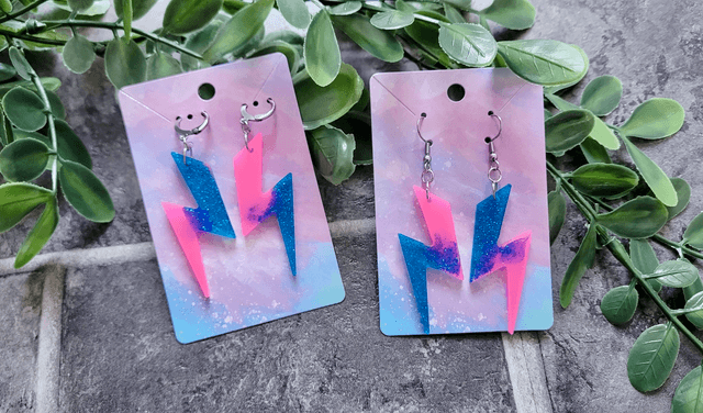 Earrings | Pink & Blue Glitter Lightning Bolt | Stainless Steel Hoops or Hooks