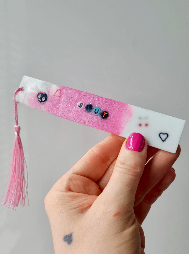 Bookmark - SLUT - Pink and White Glitter 