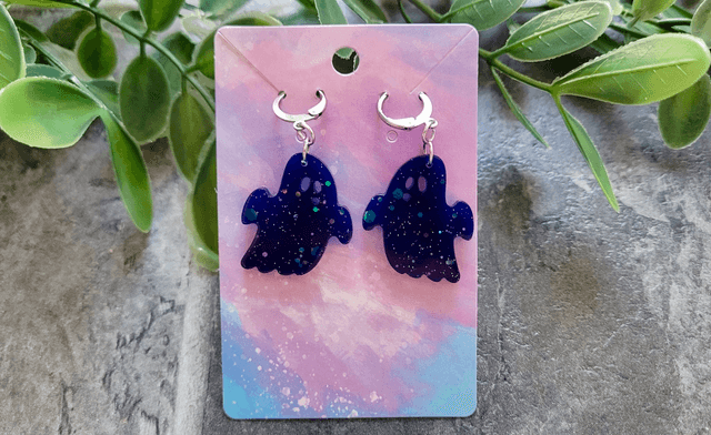 Earrings | Navy Blue Glitter Ghost | Stainless Steel Leverback Hoops