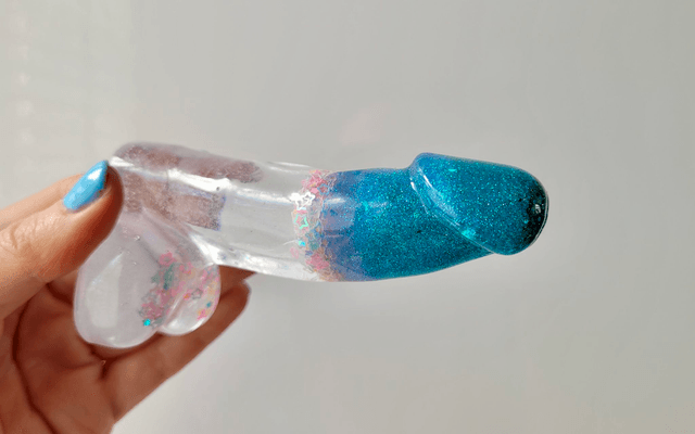 Penis Ornament - Blue Glitter & Clear with Pastel Holographic Star Confetti - 12cm