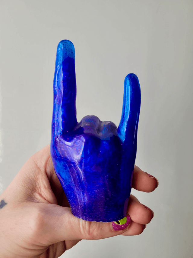 Rock On Hand Ornament – Blue & Purple Glitter - Ring Holder