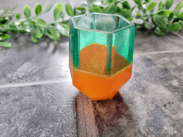 Pencil Pot – Orange & Green Glitter Split
