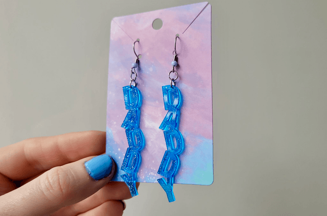 Earrings | DADDY - Blue with Silver Glitter | Stainless Steel Hooks