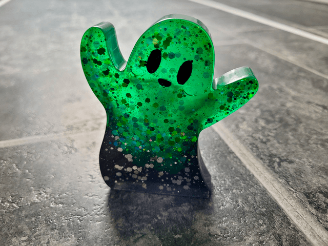 Ghost Ornament - Black to Bold Green Ombré with Chunky Glitter
