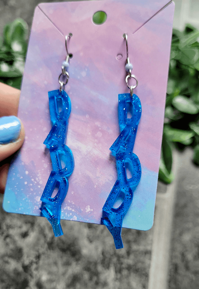 Earrings | DADDY - Blue with Silver Glitter | Stainless Steel Hooks