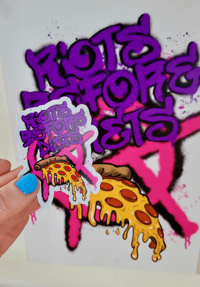 Riots Before Diets Punk Pizza Sticker – Glossy Vinyl