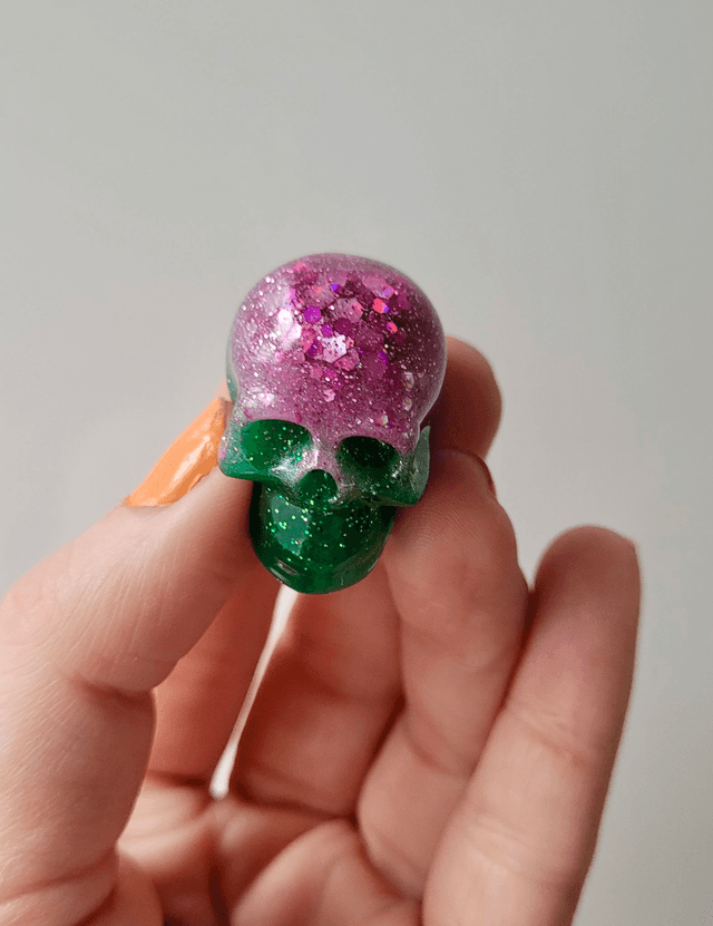 Skull Ornament - Mini - Pink and Green Glitter