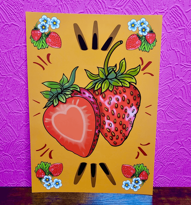 Strawberry Tattoo-Inspired A4 Art Print