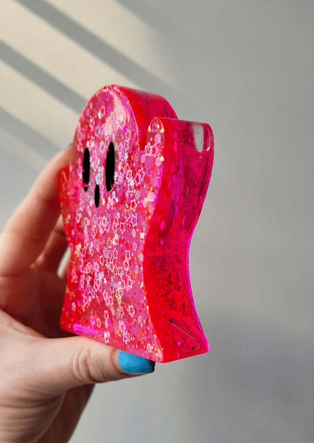 Ghost Ornament - Bright Pink with Holographic Stars