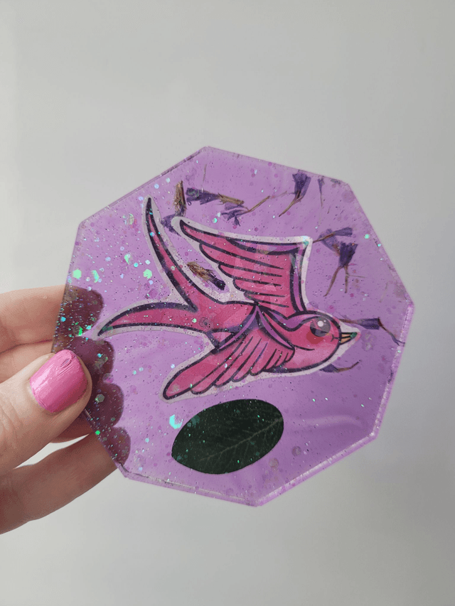 Coaster - Pink & Purple Swallow