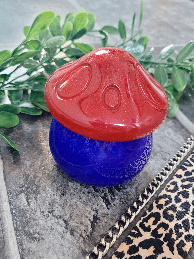 Mushroom Trinket Pot – Glitter Red & Blue