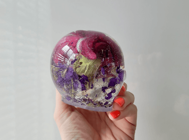 Skull Ornament - Large - Flower Floral Glitter