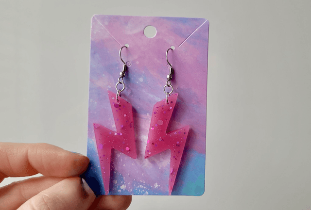 Earrings - Pink Sparkle Lightning Bolt Earrings | Stainless Steel Shepherd Hooks