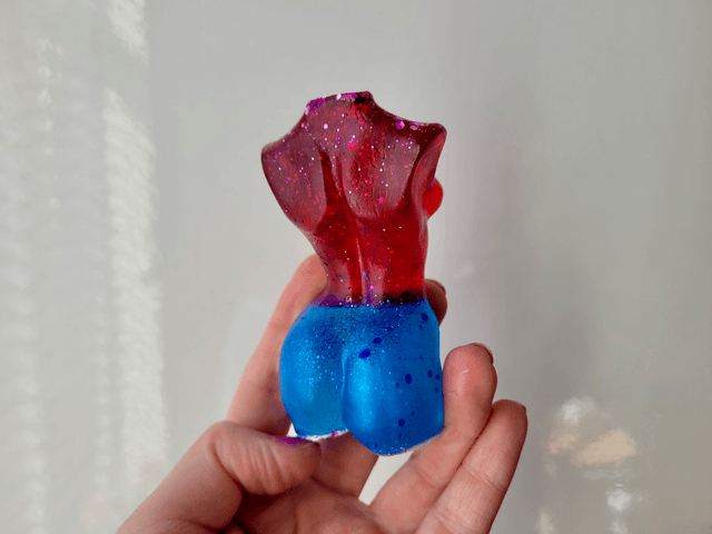 Female Body Ornament - Blue & Red Glitter