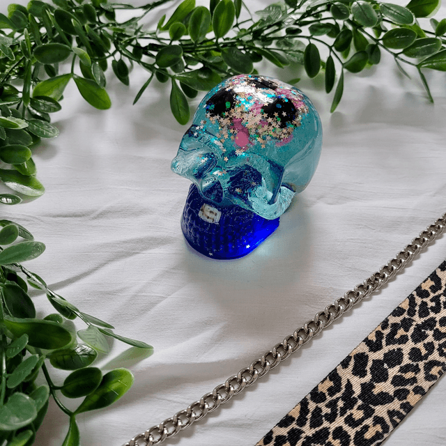 Skull Ornament - Large - Glitter Blue