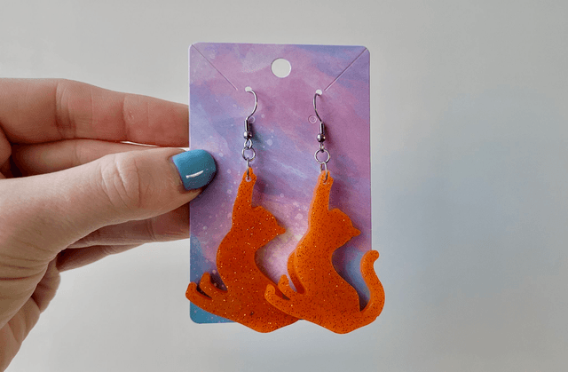 Earrings | Orange Glitter Ginger Cats Stretching | Cat Stainless Steel Hoops or Hooks
