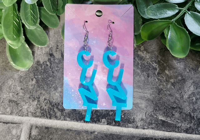 Earrings- CUNT Earrings - Sweary Teal Blue Glitter | Stainless Steel Hooks