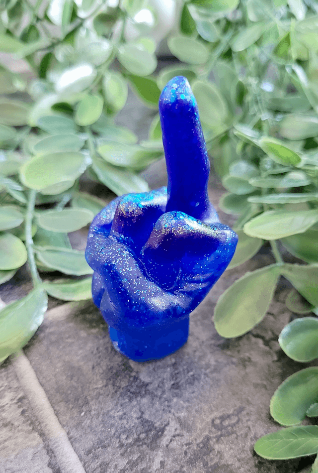 Middle Finger Hand Ornament – Blue Glitter